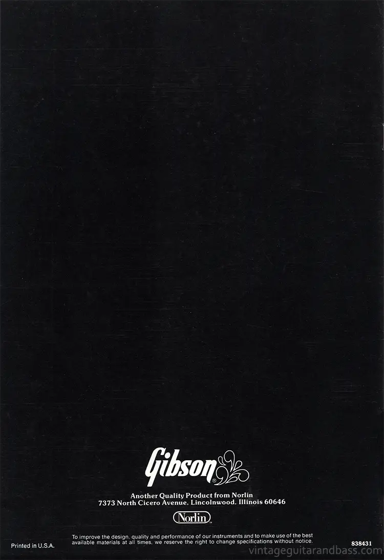 1976 Gibson bass guitar catalog, page 12: back cover