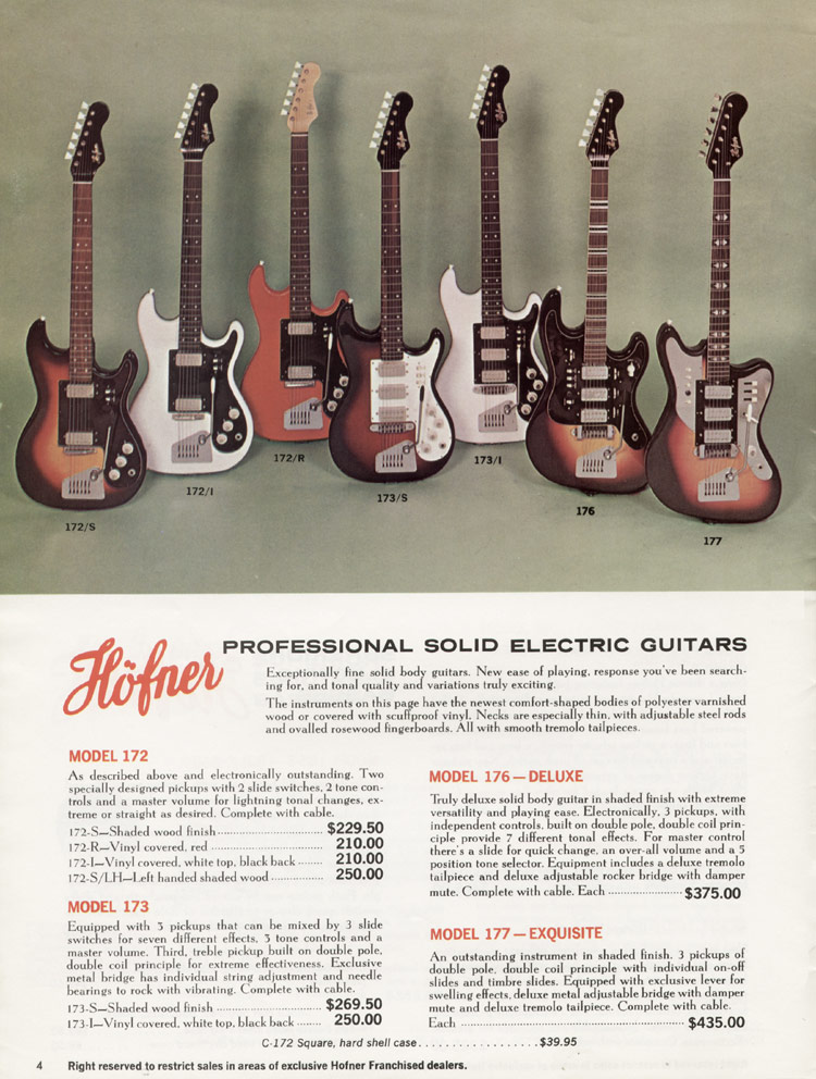 Banket sturen Kelder 1967 Hofner Fine Professional Guitars and Electric Basses Page 4: Hofner  172, 173, 176 and 177 >> Vintage Guitar and Bass