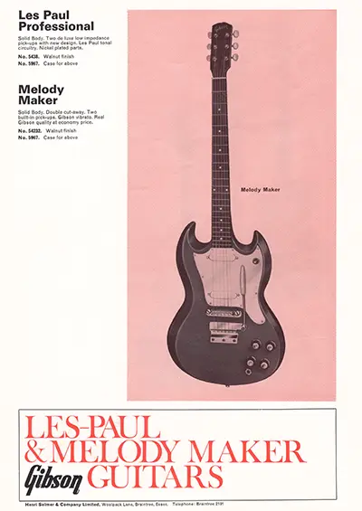 1971 Gibson, Hofner and Yamaha catalog page 13 - Gibson Melody Maker and Les Paul Professional