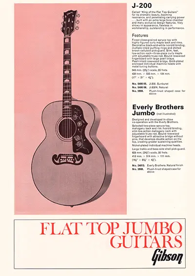 1971 Gibson, Hofner and Yamaha catalog page 14 - Gibson J-200 and Everly Brothers Jumbo