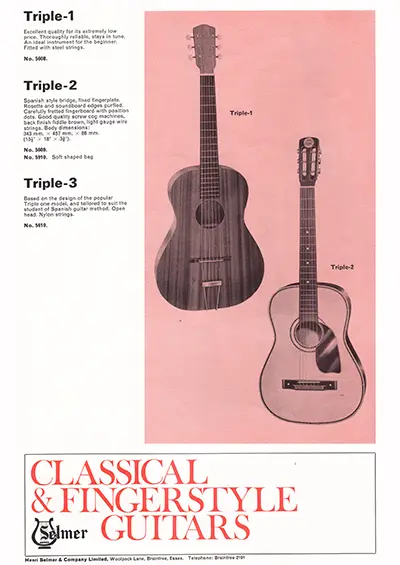 1971 Gibson, Hofner and Yamaha catalog page 19 - Selmer Triple-1, Triple-2 and Triple-3