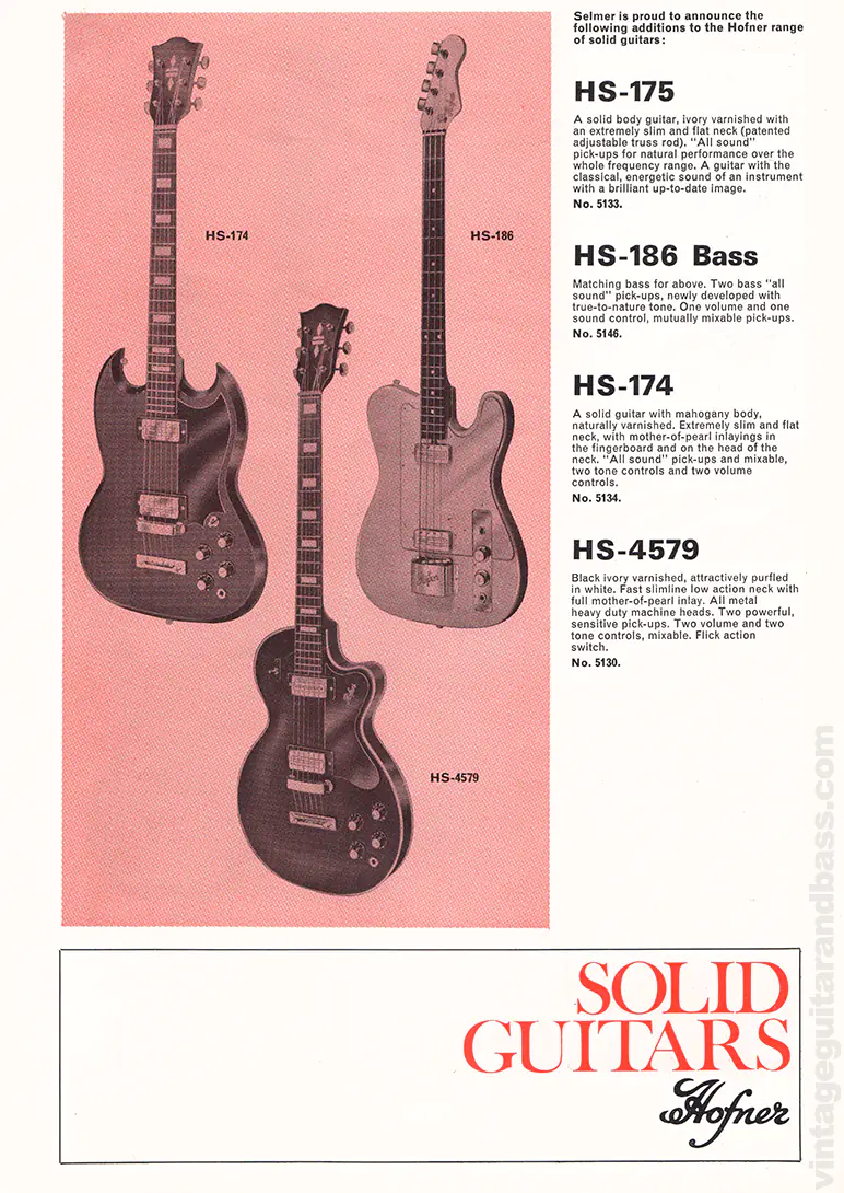 1971 Selmer "Guitars & Accessories" catalog page 26: Hofner Committee