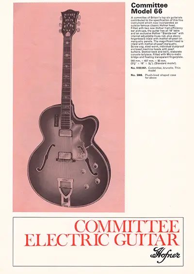 1971 Gibson, Hofner and Yamaha catalog page 28 - Hofner Committee