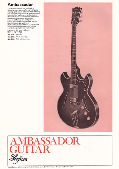 1971 Gibson, Hofner and Yamaha catalog page 29 - Hofner Ambassador