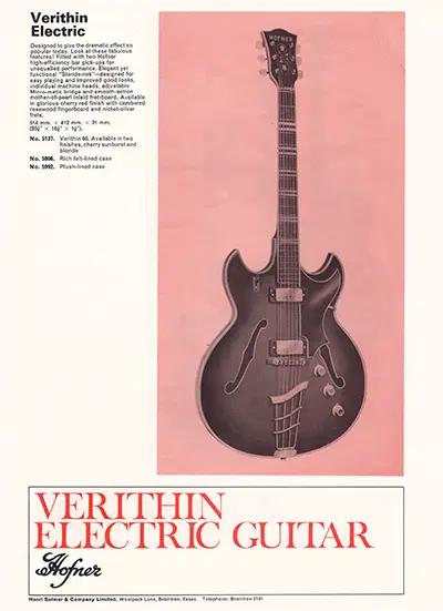 1971 Gibson, Hofner and Yamaha catalog page 31 - Hofner Verithin