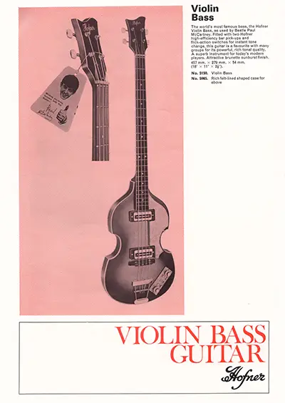 1971 Gibson, Hofner and Yamaha catalog page 32 - Hofner Violin Bass