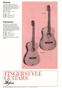 1971 Gibson, Hofner and Yamaha catalog page 39 - Hofner Vienna and Flamenco
