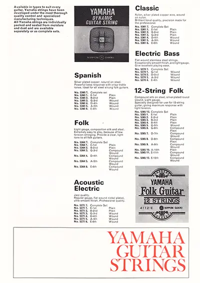 1971 Gibson, Hofner and Yamaha catalog page 47 - Yamaha strings