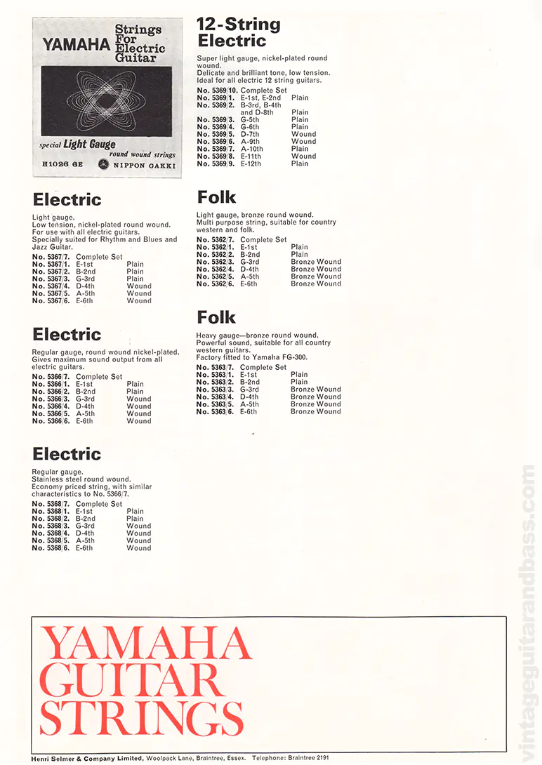 1971 Selmer "Guitars & Accessories" catalog page 48: Yamaha strings
