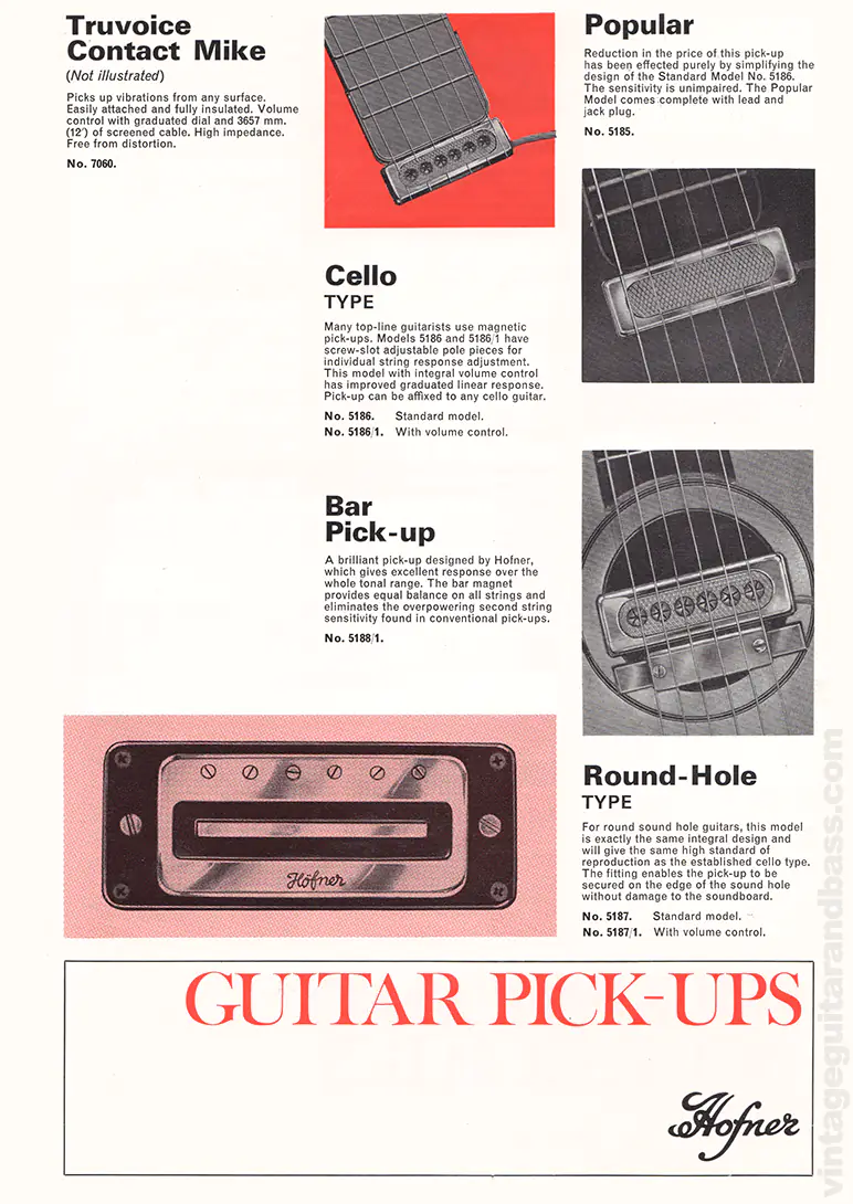 1971 Selmer "Guitars & Accessories" catalog page 49: Hofner pickups