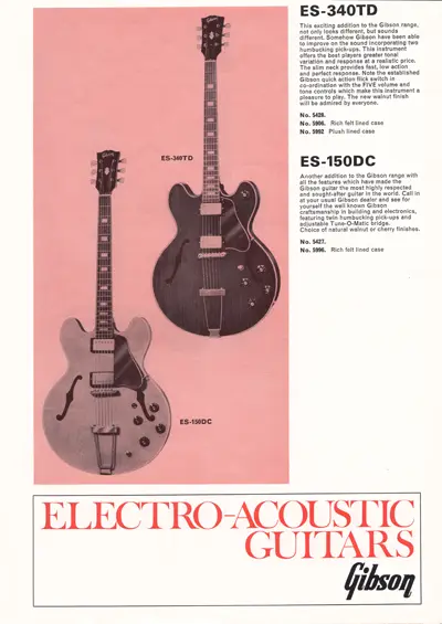 1971 Gibson, Hofner and Yamaha catalog page 4 - Gibson ES-340TD and ES-150DC
