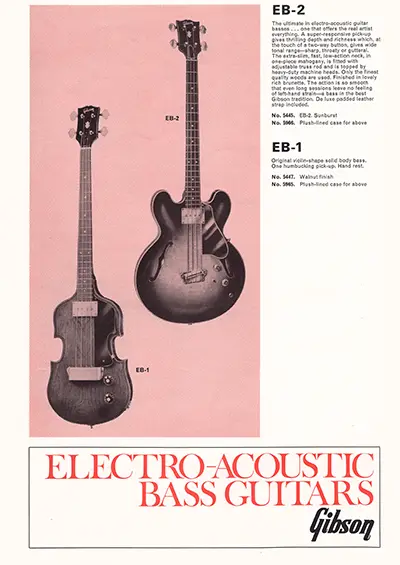 1971 Gibson, Hofner and Yamaha catalog page 6 - Gibson EB-1 and EB-2 bass