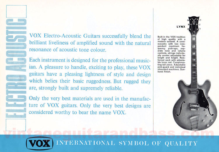 1967 Vox Guitars catalog, page 6: Vox Lynx
